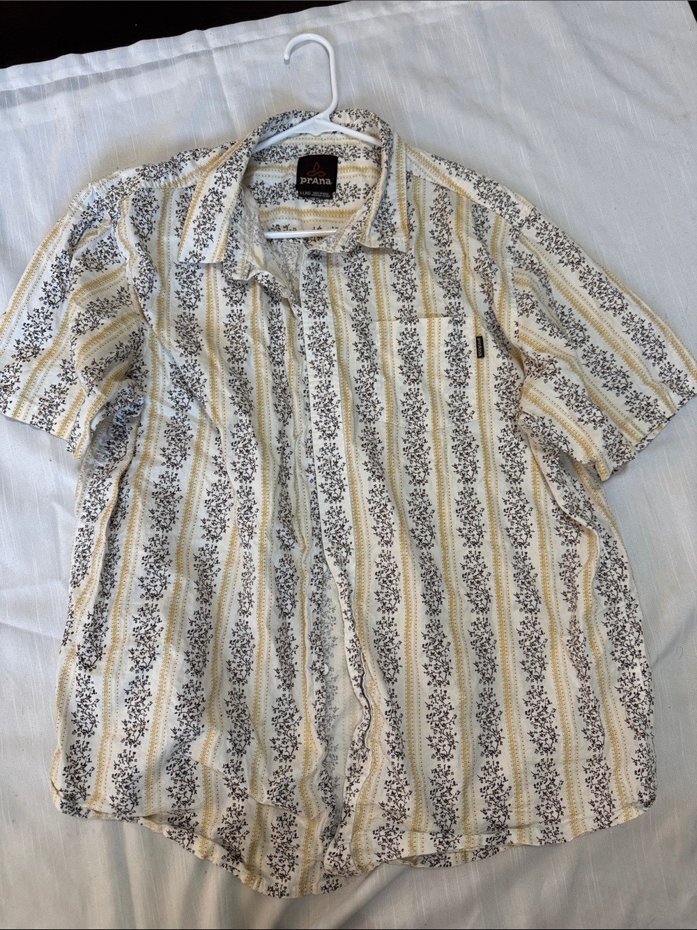 Prana Men's Short-Sleeve Striped Floral Button-Up Shirt - Yellow/White
